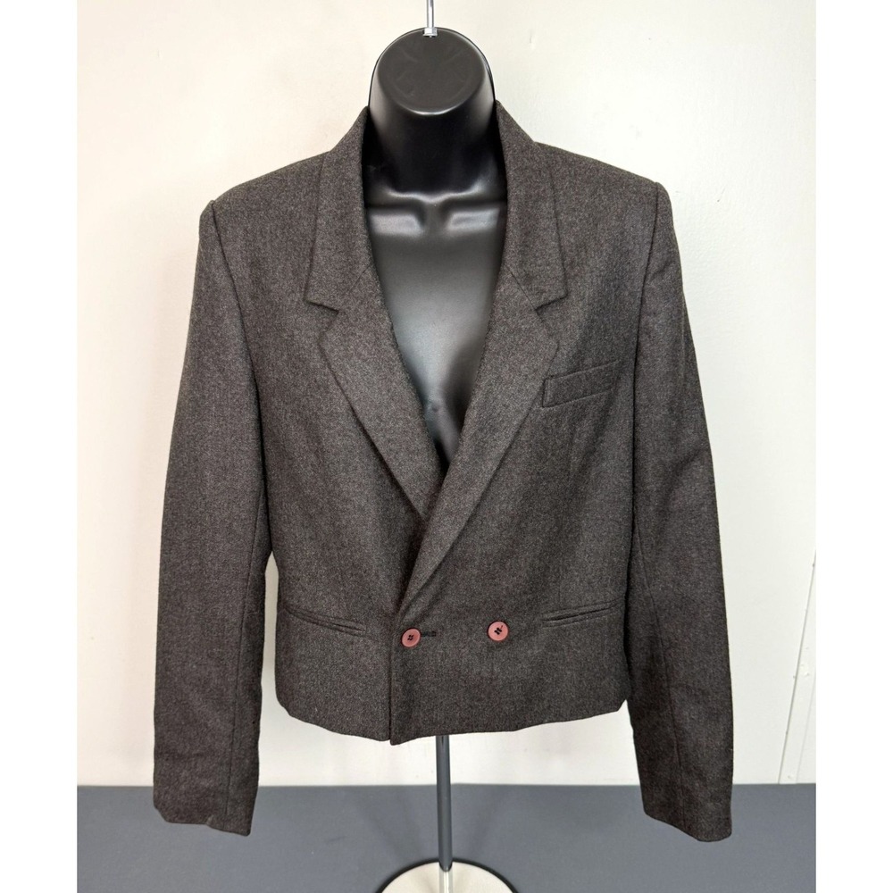 Vintage Womens Nordstrom Brass Plum Blazer Jacket sz 11 (Sm) 100% Wool Charcoal